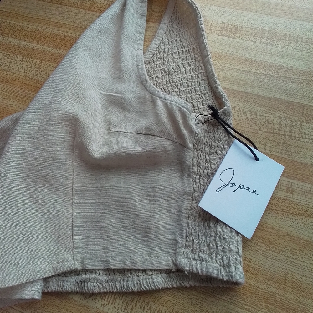 Japna One Shoulder Crop MEDIUM Beige Top NEW - Picture 9 of 11